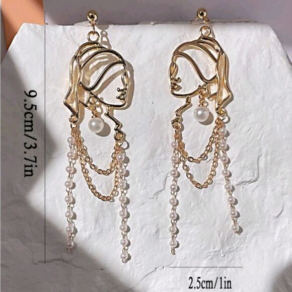 Faux Pearl Figure Fashion Earrings Girl with a Pearl - Picture 2 of 3